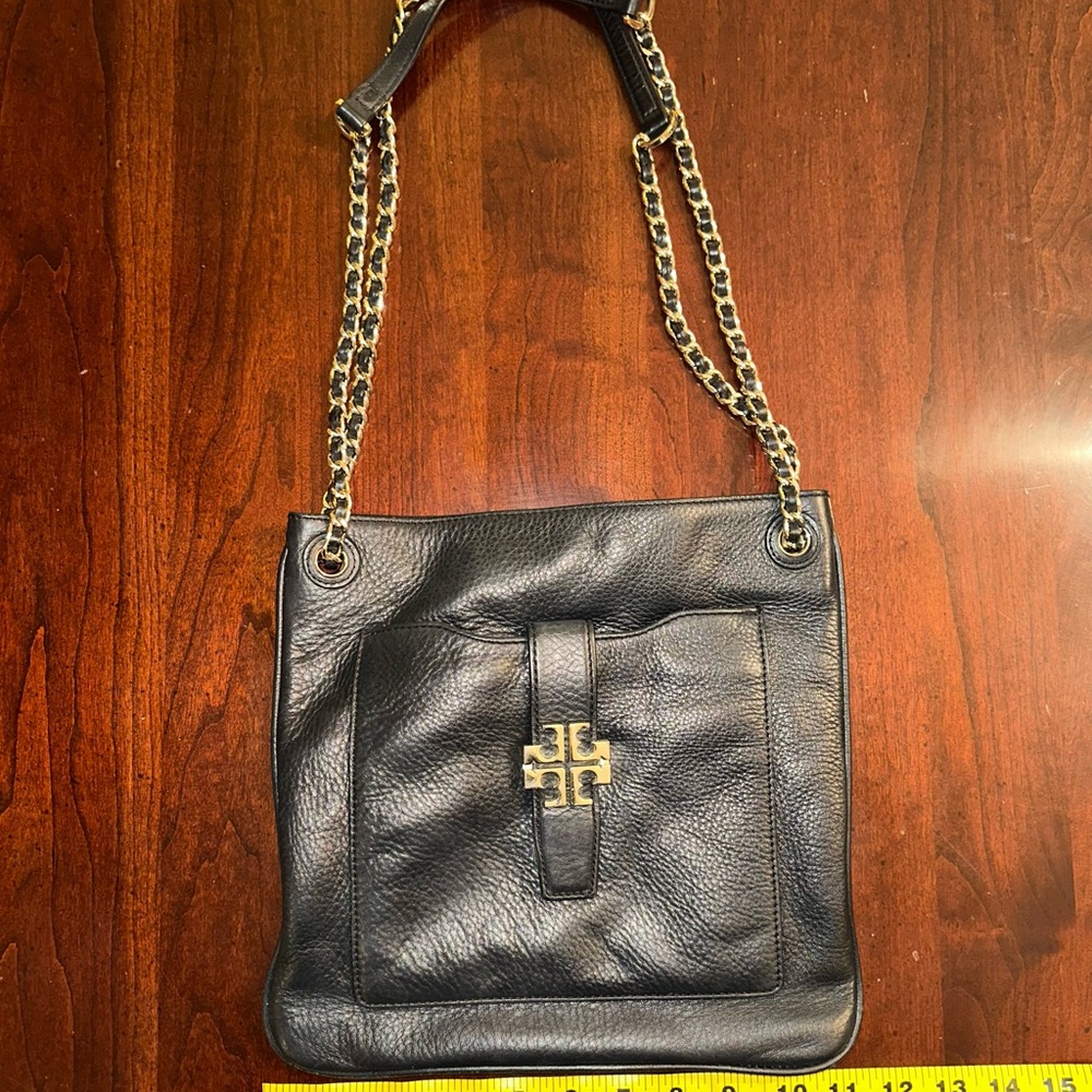 Tory Burch Black Leather Bag with Gold Chain